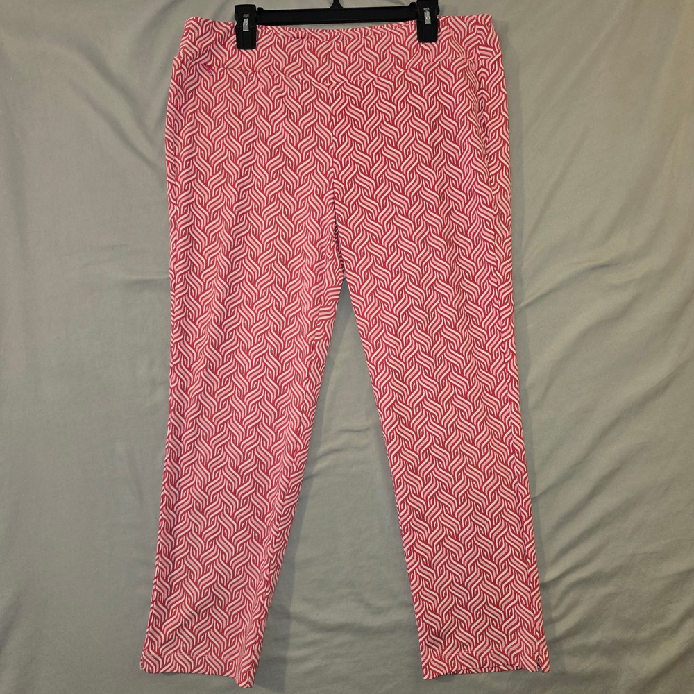J.McLaughlin Lexi Pants XL Women Pink White Geometric Wave Newport Ankle Stretch